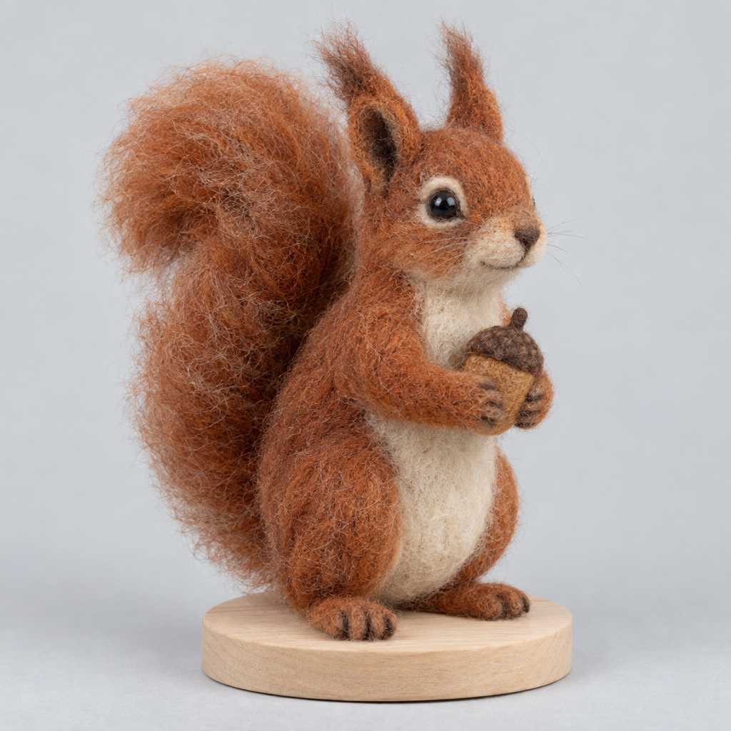 Needle-Felted Acorn Squirrel — slight side
