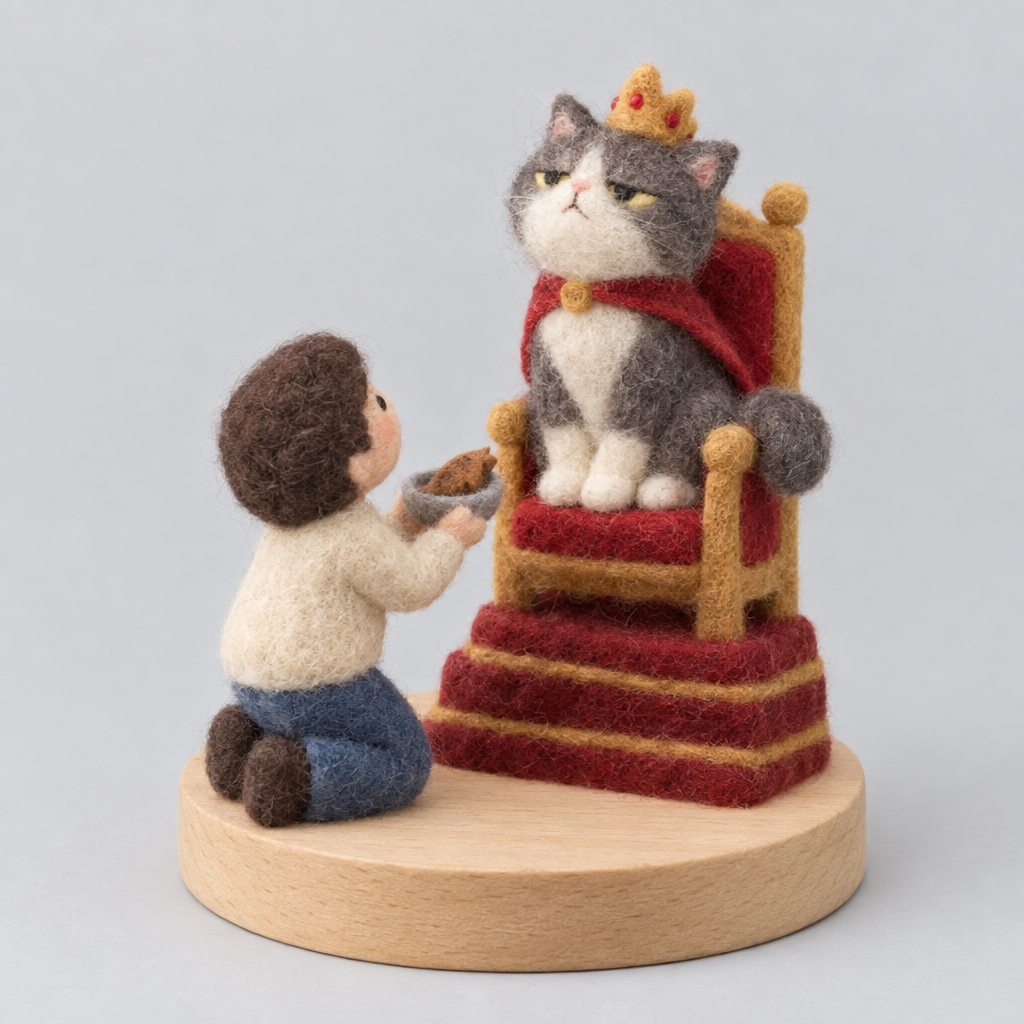 Needle-Felted Cat Landlord — slight side