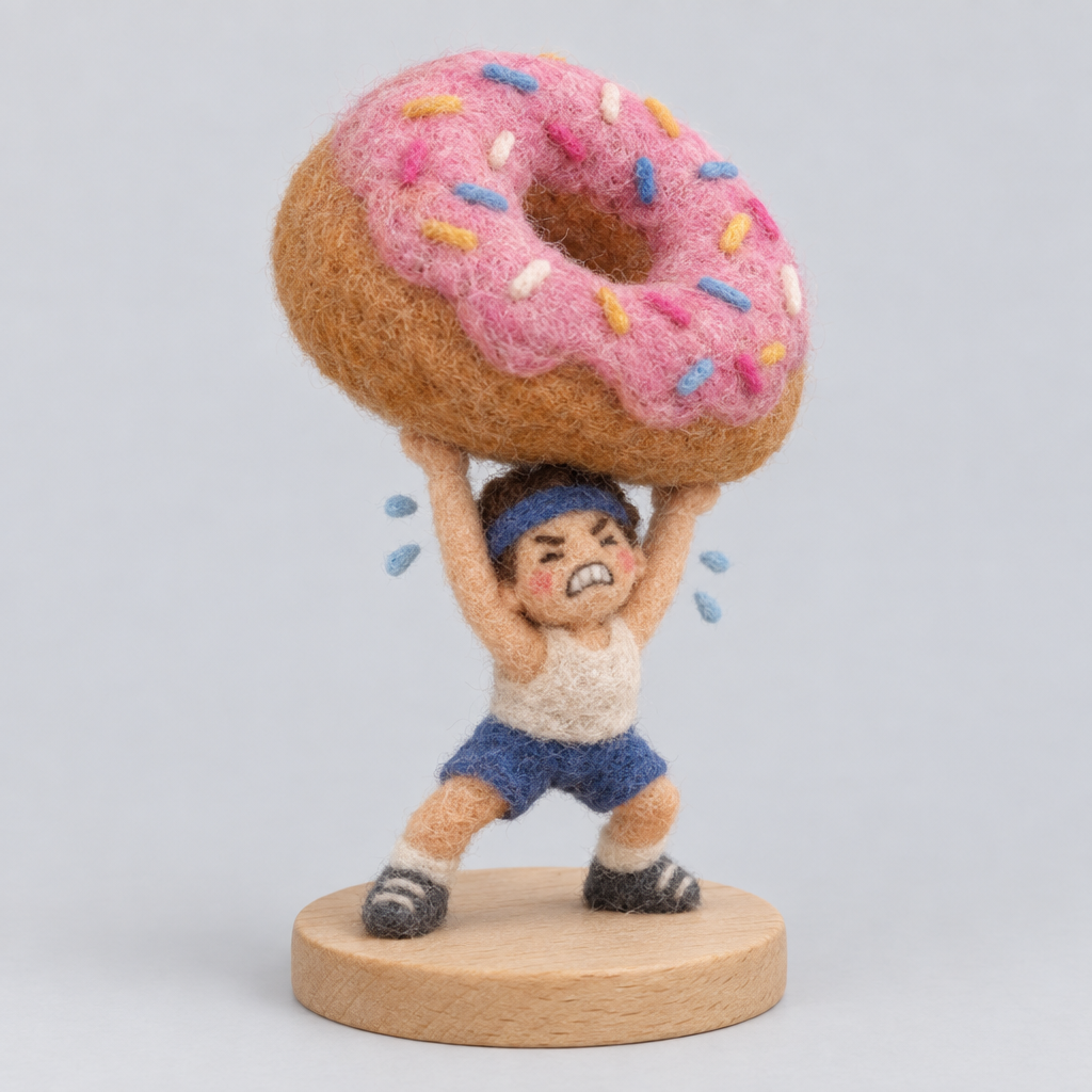 Needle-Felted Donut Dumbbell — slight side