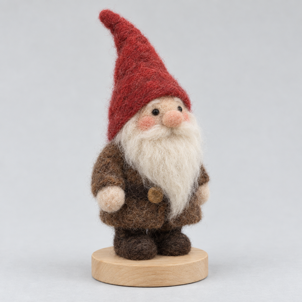 Needle-Felted Forest Gnome — slight side