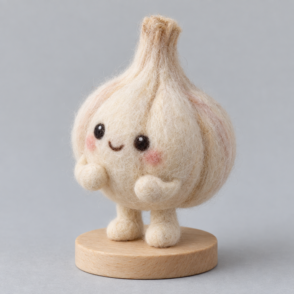 Needle-Felted Garlic Buddy — slight side