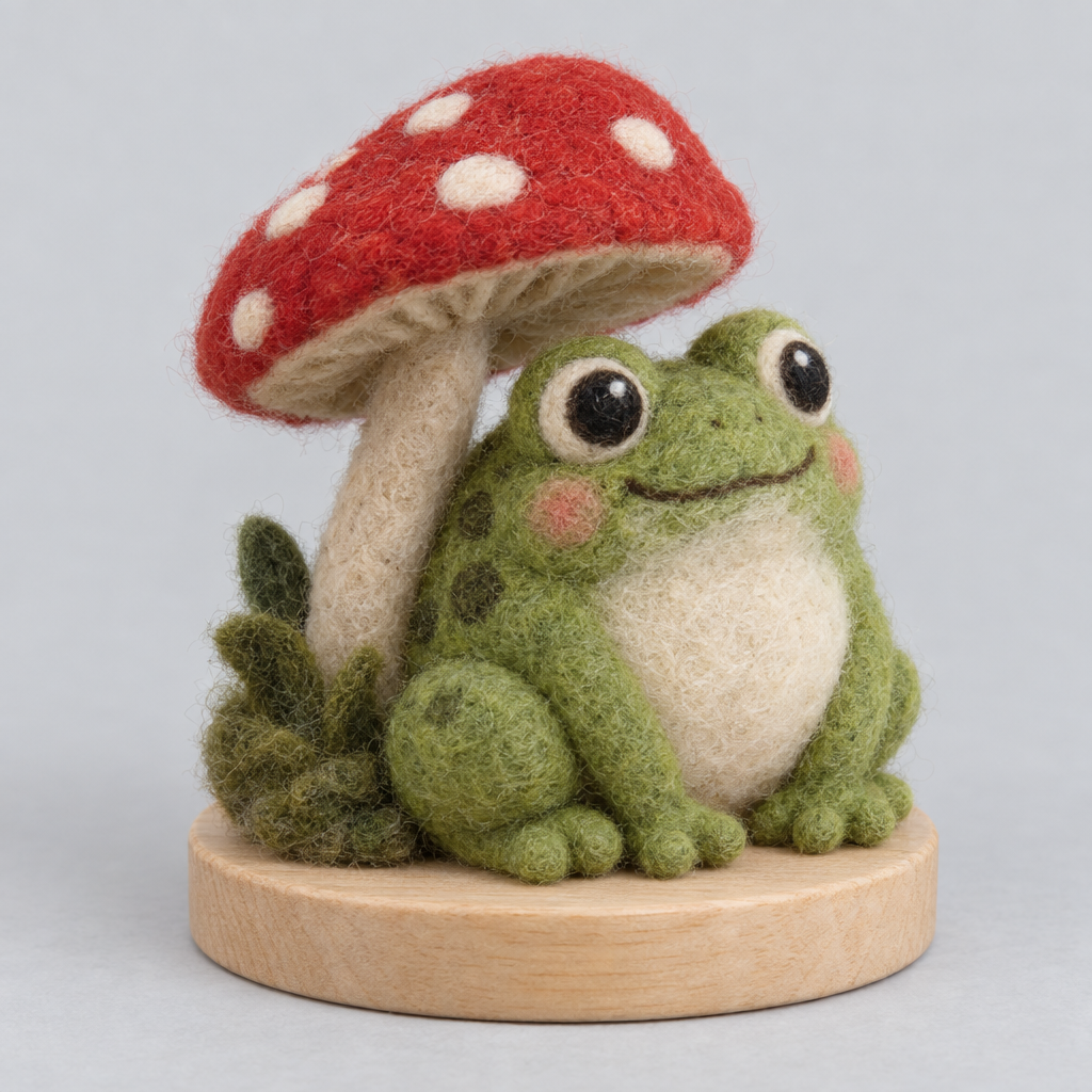 Needle-Felted Mushroom Frog — slight side