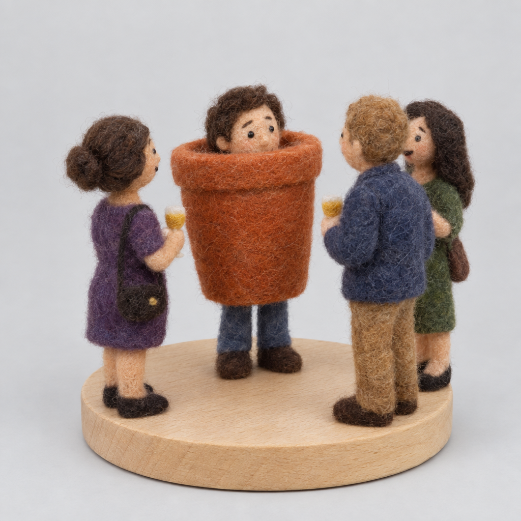 Needle-Felted Party Pot Introvert — slight side