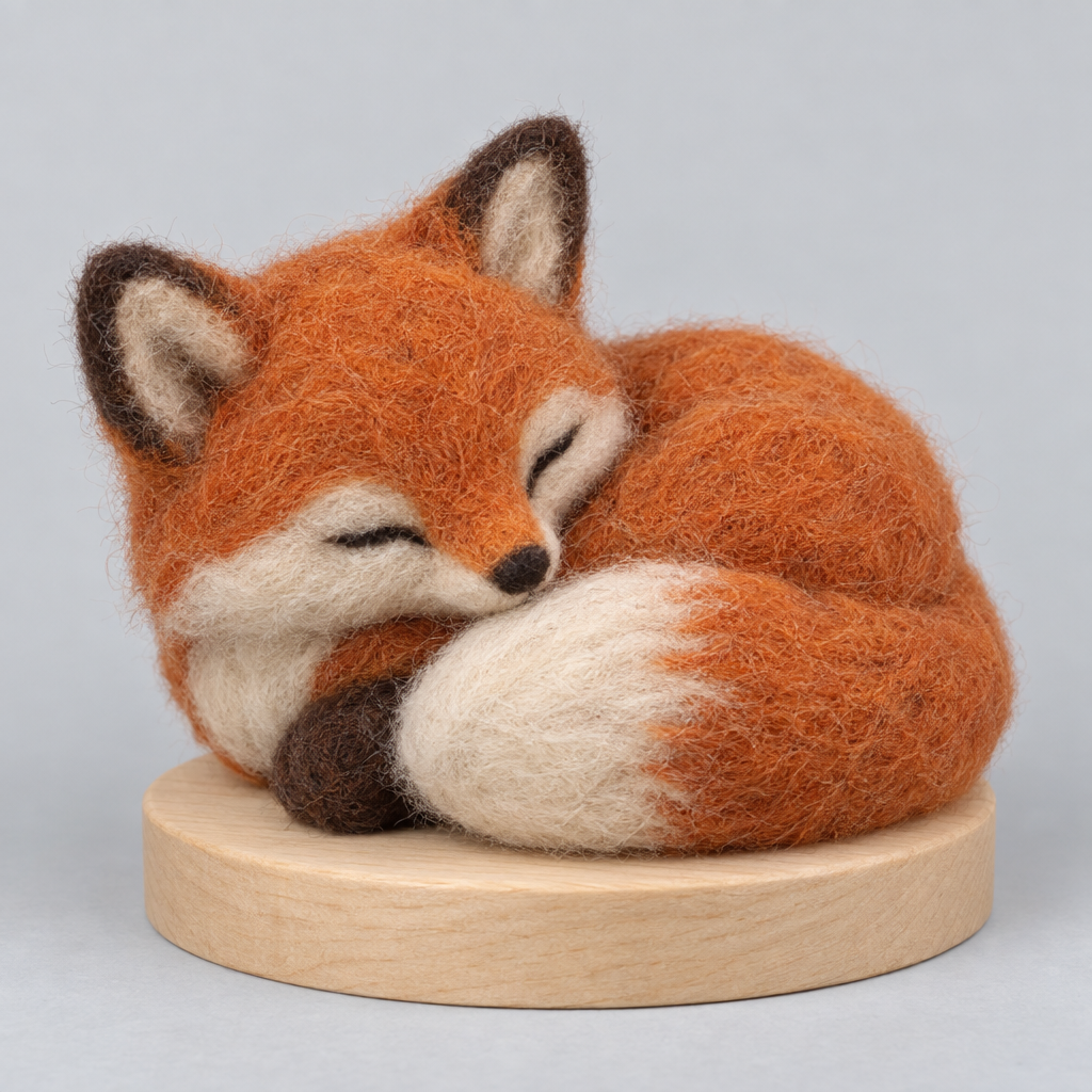 Needle-Felted Sleeping Fox — slight side