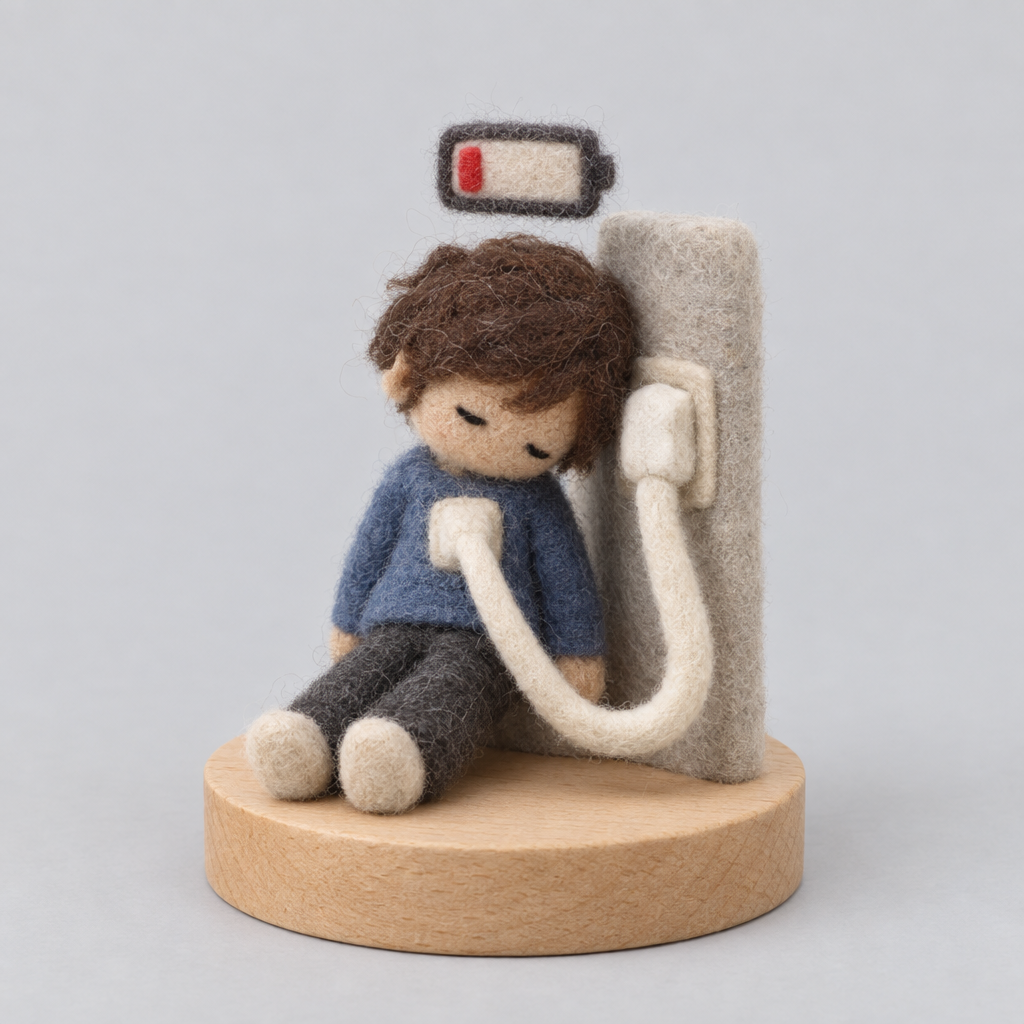Needle-Felted Social Battery 1% — slight side