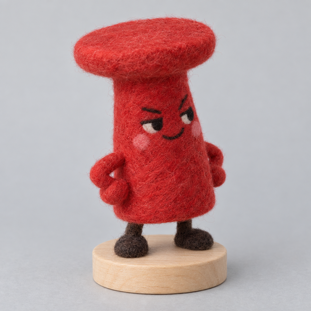 Needle-Felted Spite Thumbtack — slight side