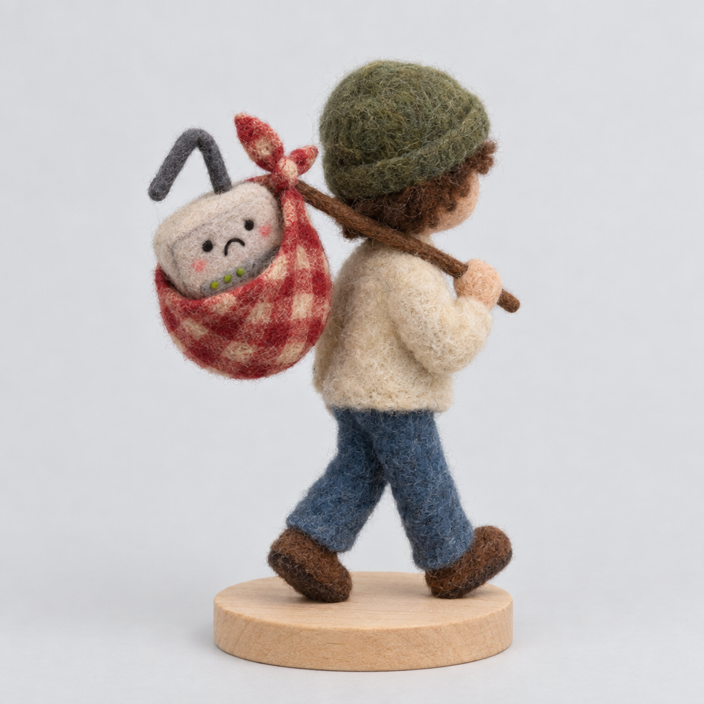 Needle-Felted WiFi Exodus — slight side