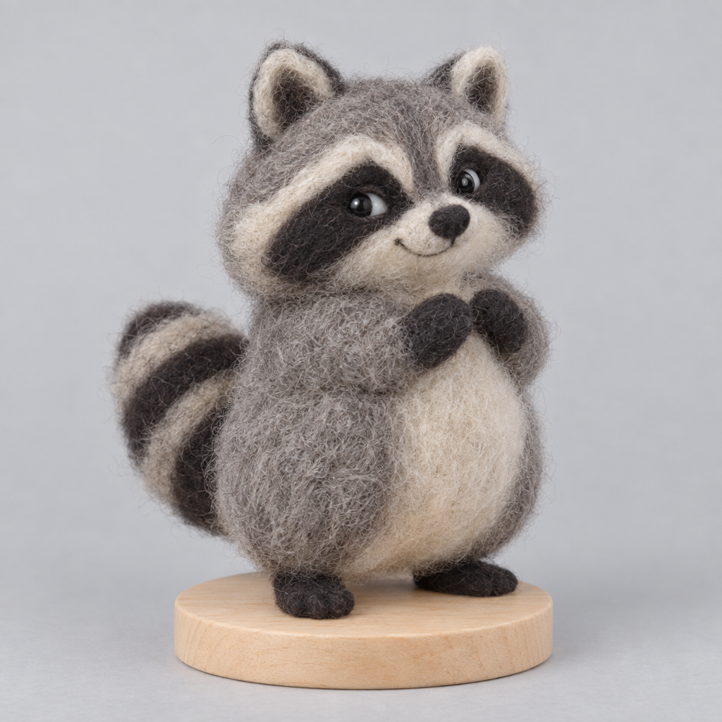 Needle-Felted Woodland Raccoon — slight side